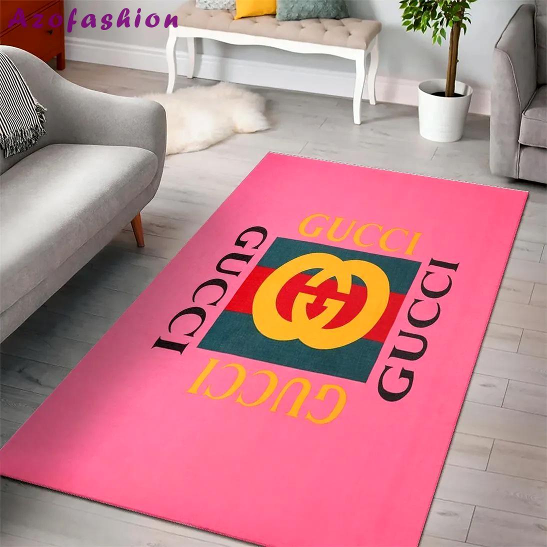 Gucci pink logo type 957. Upgrade Your Living Room with Luxury Home Decor: Area Carpets, Floor Decor, Door Mats, and Hot Gift Items with style a High-End Fashion Brand Rectangle Rug