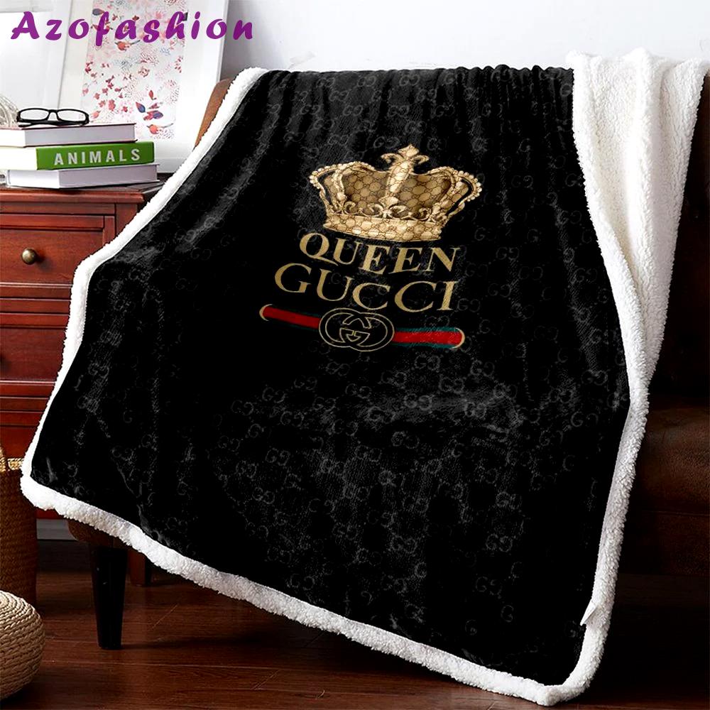 Gucci queen fashion luxury brand premium blanket fleece home decor 122 Blanket Fleece