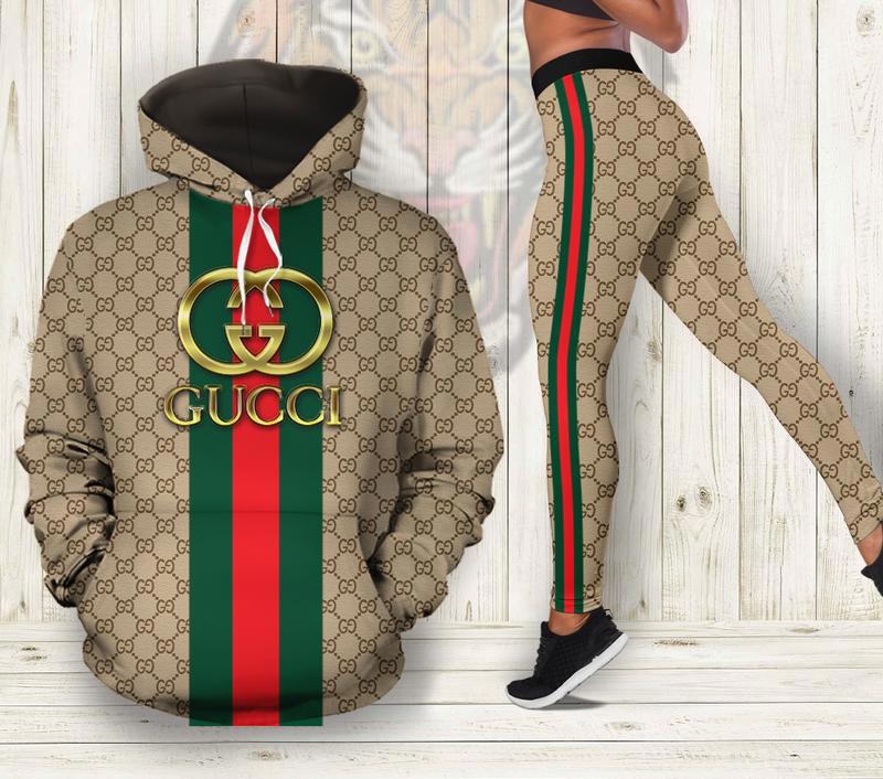Gucci stripe hoodie leggings luxury brand clothing clothes outfit for women 158 hcst 43 Hoodie Leggings Set