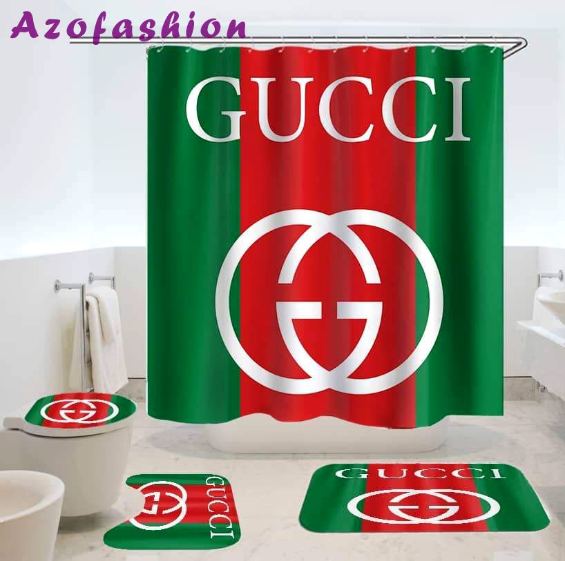 Gucci stripe logo type 1645 Bathroom Accessory Sets Toilet Cover Pedestal Rug Home Decor Hypebeast Bathroom Waterproof Shower Curtain Bathroom Sets Bath Mat Set Luxury Fashion Brand