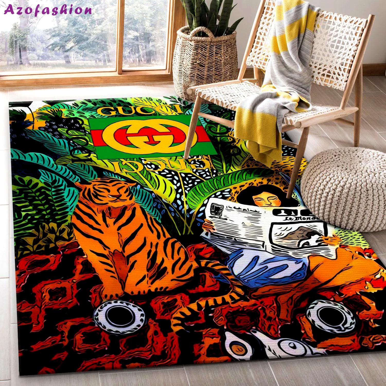 Gucci tiger logo type 50. Upgrade Your Living Room with Luxury Home Decor: Area Carpets, Floor Decor, Door Mats, and Hot Gift Items with style a High-End Fashion Brand Rectangle Rug
