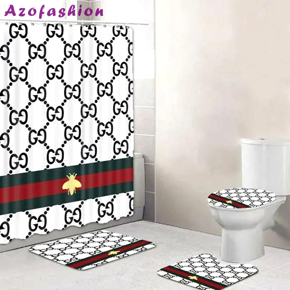 Gucci white bee bath mat bathroom sets hypebeast luxury fashion brand home decor Bathroom Set