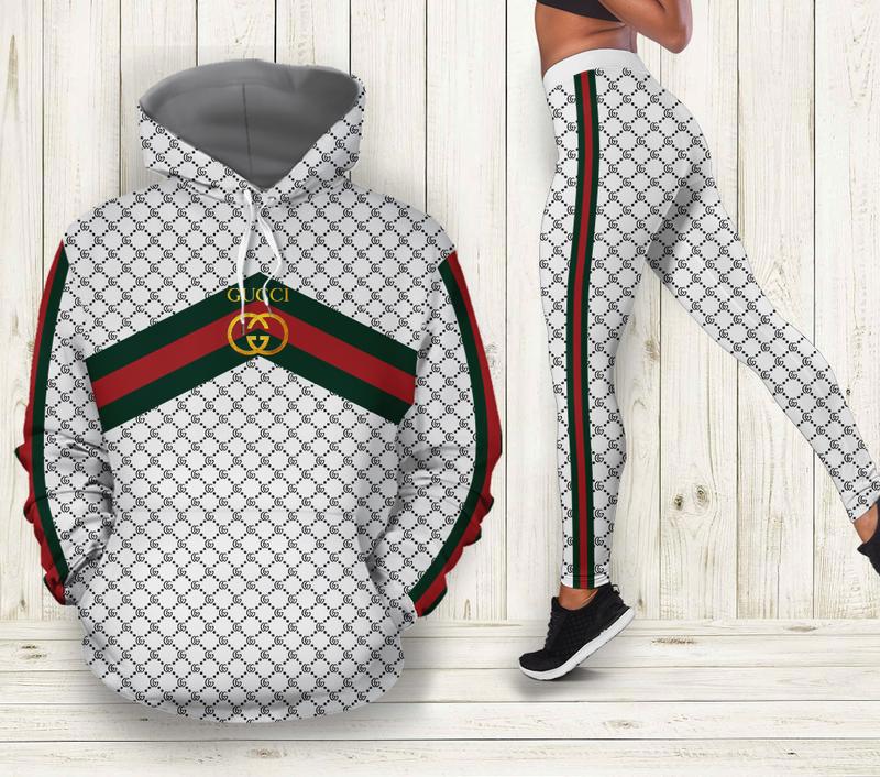 Gucci white hoodie leggings luxury brand clothing clothes outfit for women 151 hcst 50 Hoodie Leggings Set