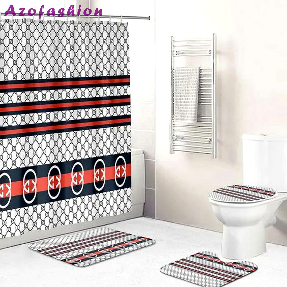 Gucci white stripe hypebeast bathroom sets home decor luxury fashion brand bath mat Bathroom Set