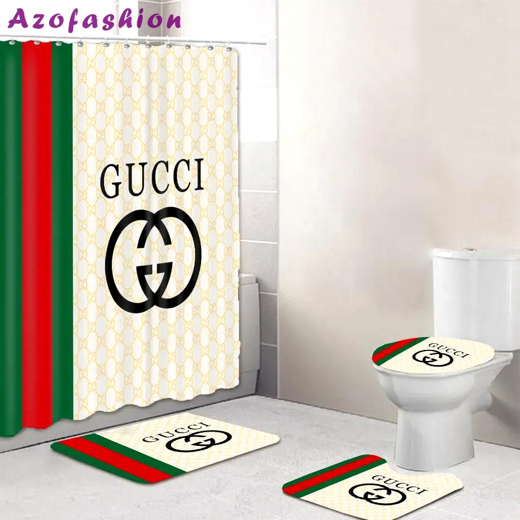 Gucci yellow logo type 1245 Bathroom Accessory Sets Bathroom Sets Pedestal Rug Luxury Fashion Brand Hypebeast Bathroom Waterproof Shower Curtain Toilet Cover Bath Mat Set Home Decor