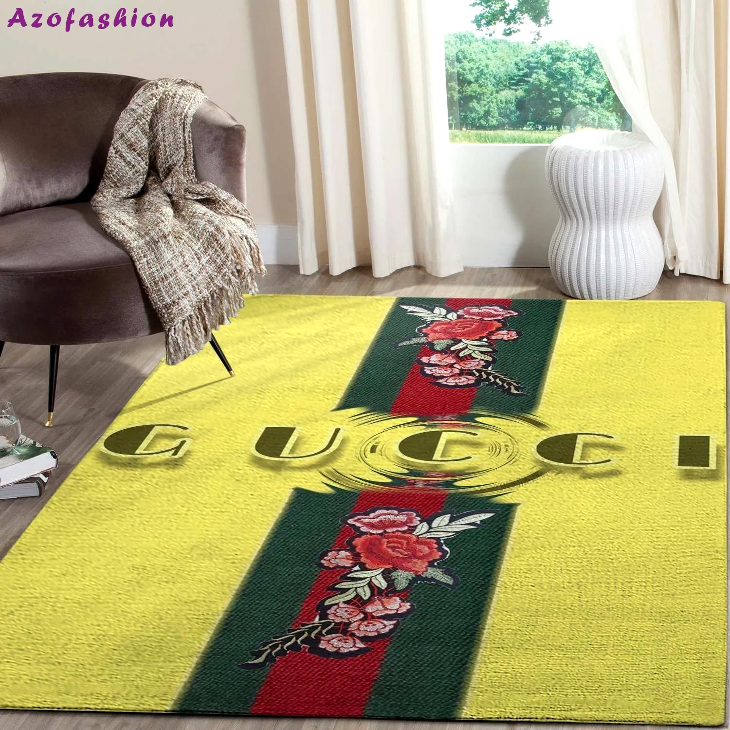 Gucci yellow logo type 890. Upgrade Your Living Room with Luxury Home Decor: Area Carpets, Floor Decor, Door Mats, and Hot Gift Items with style a High-End Fashion Brand Rectangle Rug