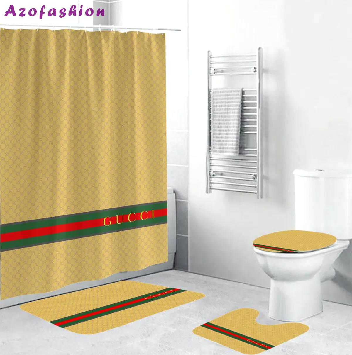 Gucci yellow luxury fashion brand hypebeast home decor bathroom sets bath mat Bathroom Set