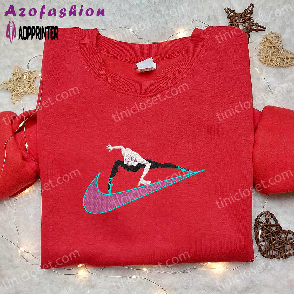 Gwen stacy x nike swoosh & marvel cosmic embroidered shirts – nike inspired marvel apparel Embroidered Shirt