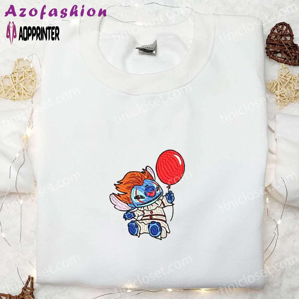 Halloween balloon pennywise stitch embroidered shirt it horror movie best gifts for halloween lovers Embroidered Shirt