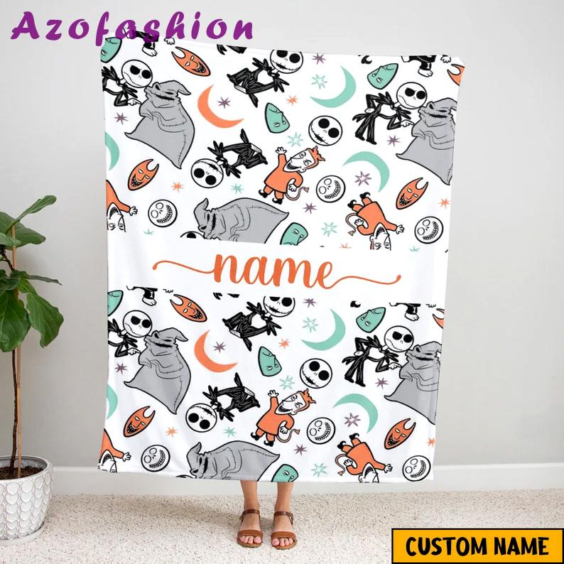Halloween decorations custom jack skellington and sally fleece mink sherpa, halloween blanket, oogie boogie halloween blanekt, skull, the night before christmas Quilt Blanket