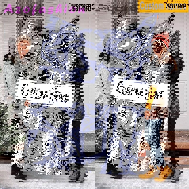 Halloween decorations custom name halloween fleece blanket, owl halloween mink blanket,  halloween pattern christmas gift,  sherpa blanket, friday the 13th Quilt Blanket