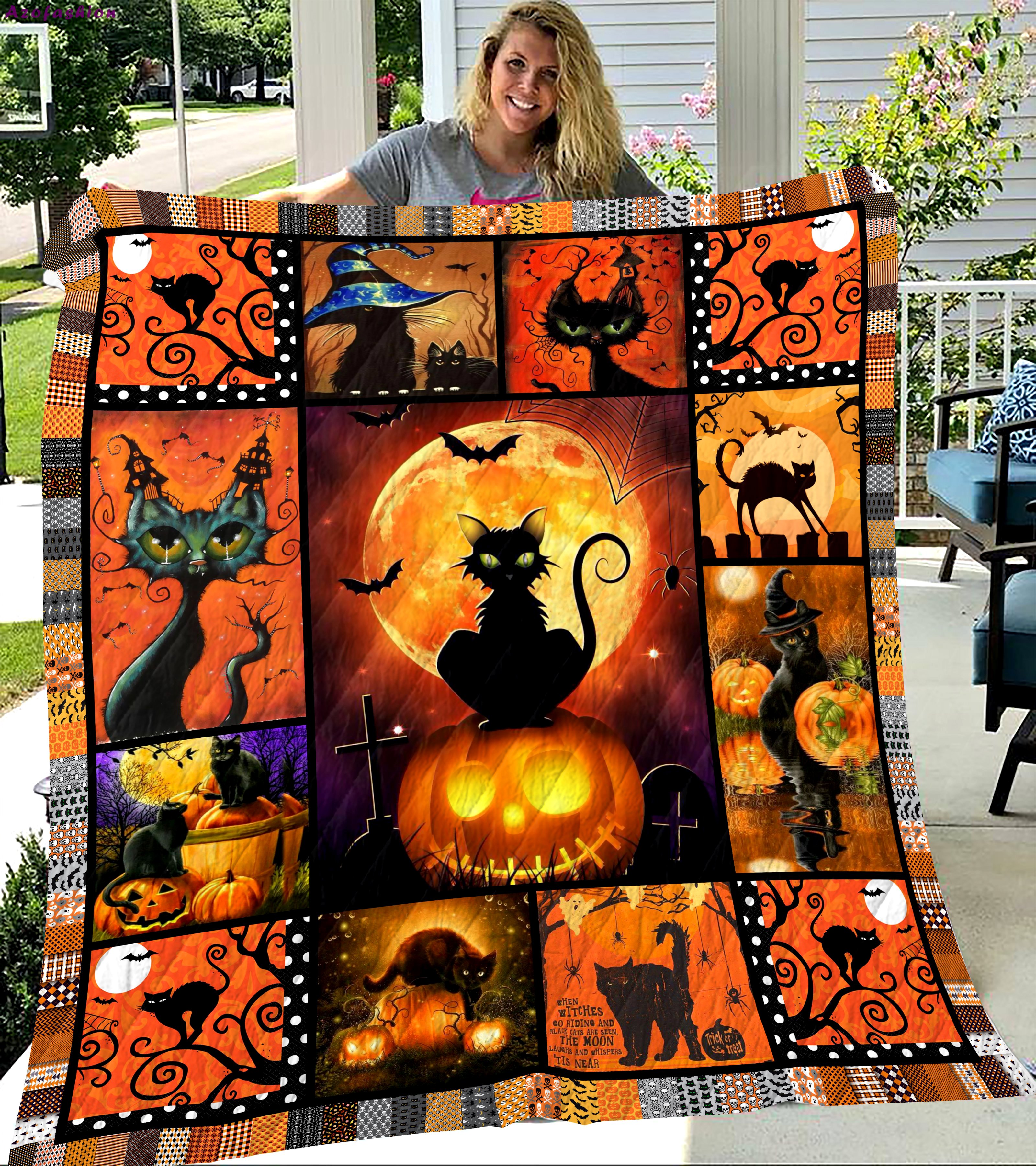 Halloween decorations halloween black cat quilt blanket Quilt Blanket