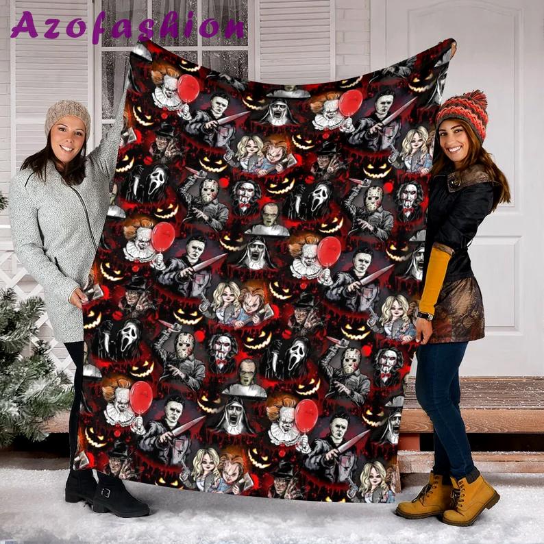 Halloween decorations halloween movies blanket, halloween characters blanket, fleece mink sherpa blanket, funny halloween blanket, creepy halloween blanket Quilt Blanket