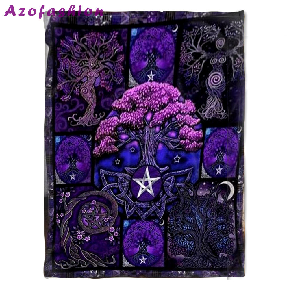 Halloween decorations witch halloween tree of life wicca purple quilt blanket for halloween day fleece blanket home decor bedding couch sofa soft and comfy cozy Quilt Blanket