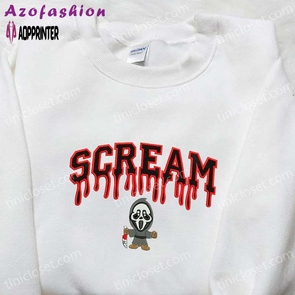 Halloween scream ghost embroidered shirt: spooky & best family gifts Embroidered Shirt