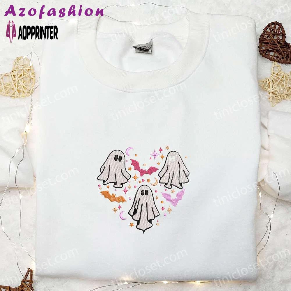 Halloween spooky ghost heart love hoodie: embroidered shirt & sweatshirt for cool spirit halloween Embroidered Shirt