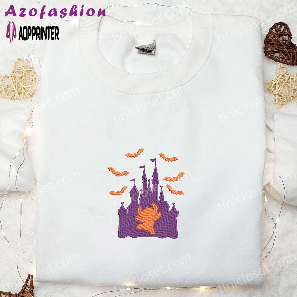 Halloween stitch princess castle sweatshirt: lilo & stitch disney hoodie perfect halloween gifts Embroidered Shirt