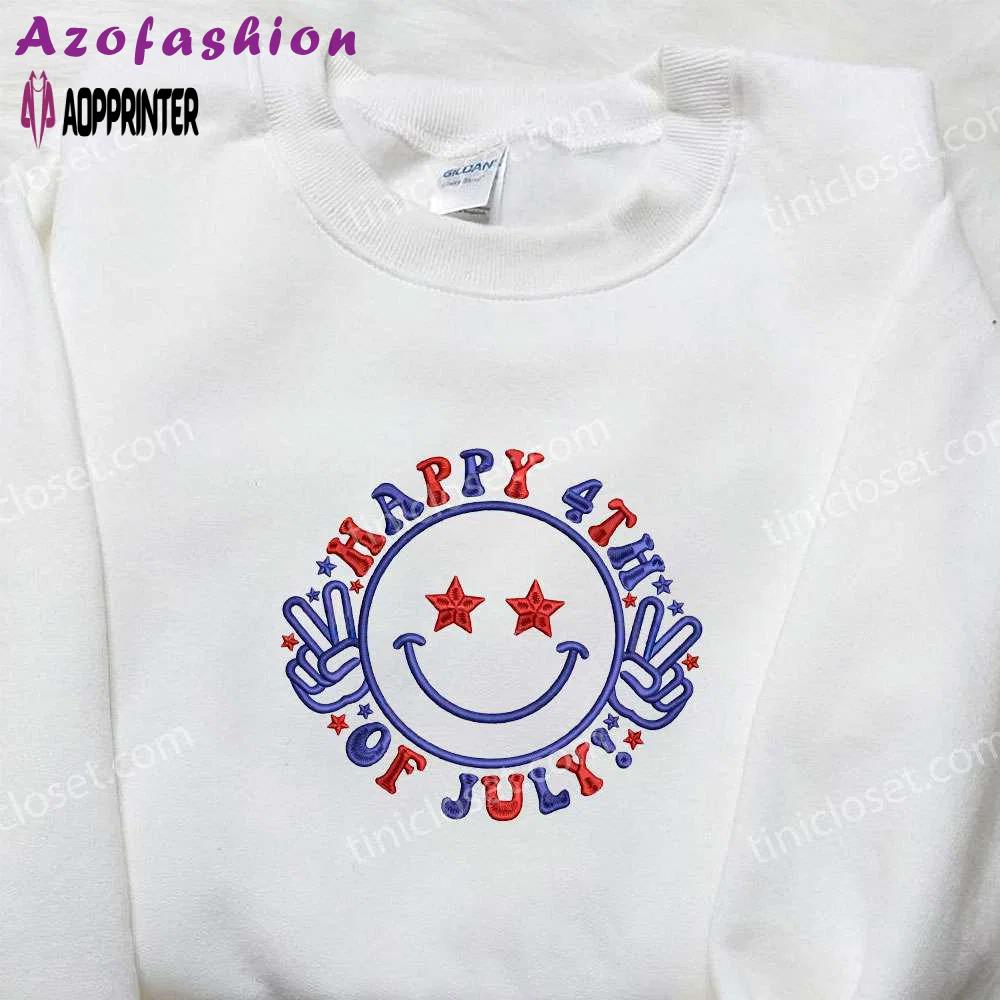 Happy 4th of july smile icon embroidered shirt – best patriotic national day gift Embroidered Shirt