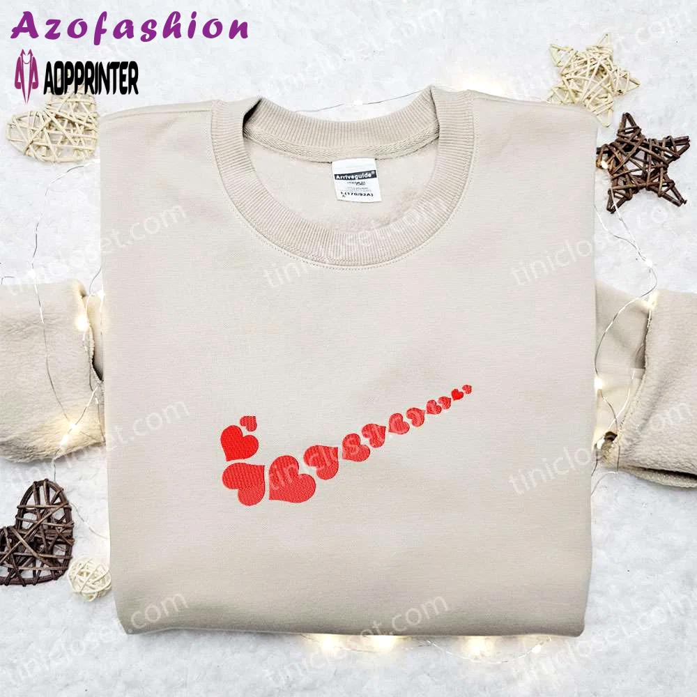 Heart x nike swoosh embroidered shirt – valentine s custom nike tee Embroidered Shirt