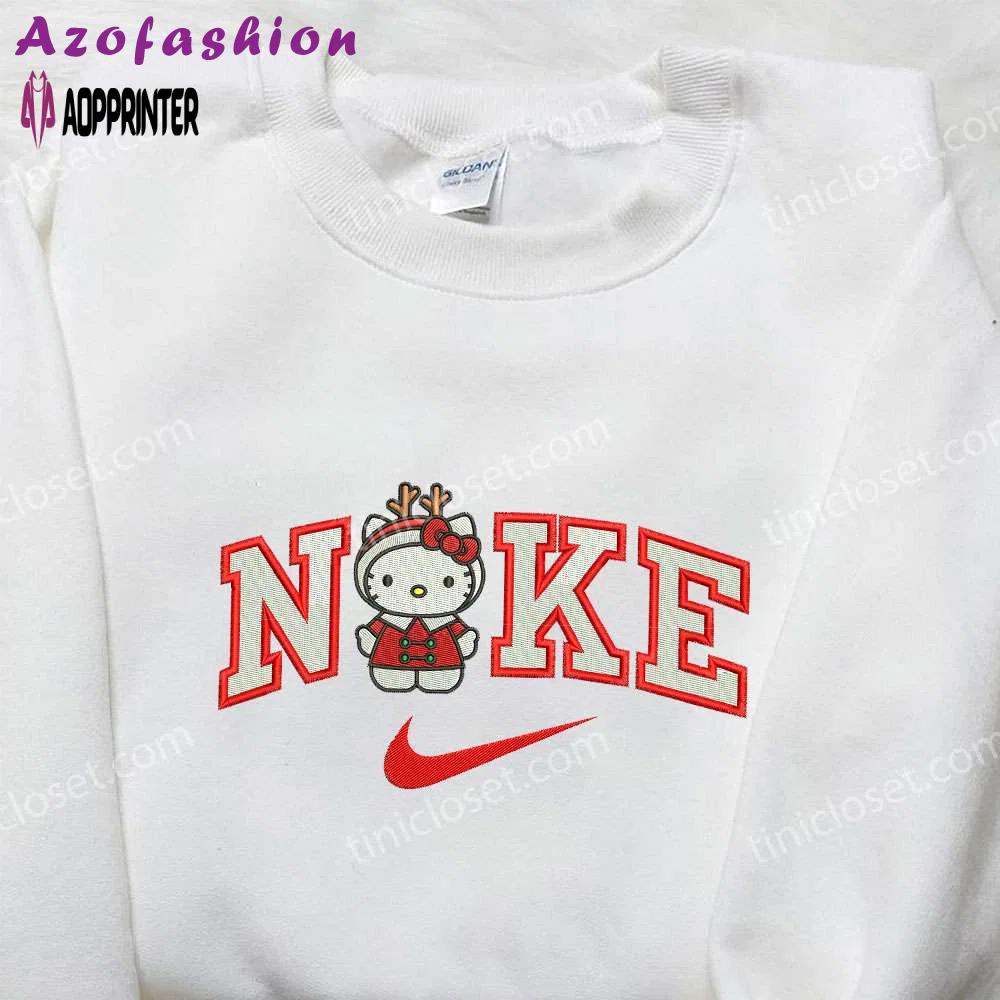 Hello kitty christmas reindeer x nike embroidered shirt & sweatshirt: festive family gift Embroidered Shirt