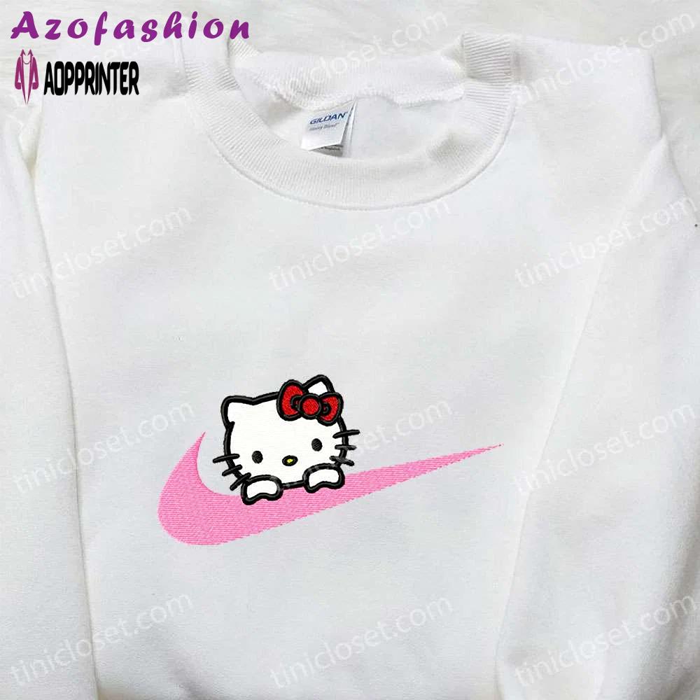 Hello kitty x nike cartoon embroidered shirt: stylish collaboration with nike swoosh & hello kitty Embroidered Shirt