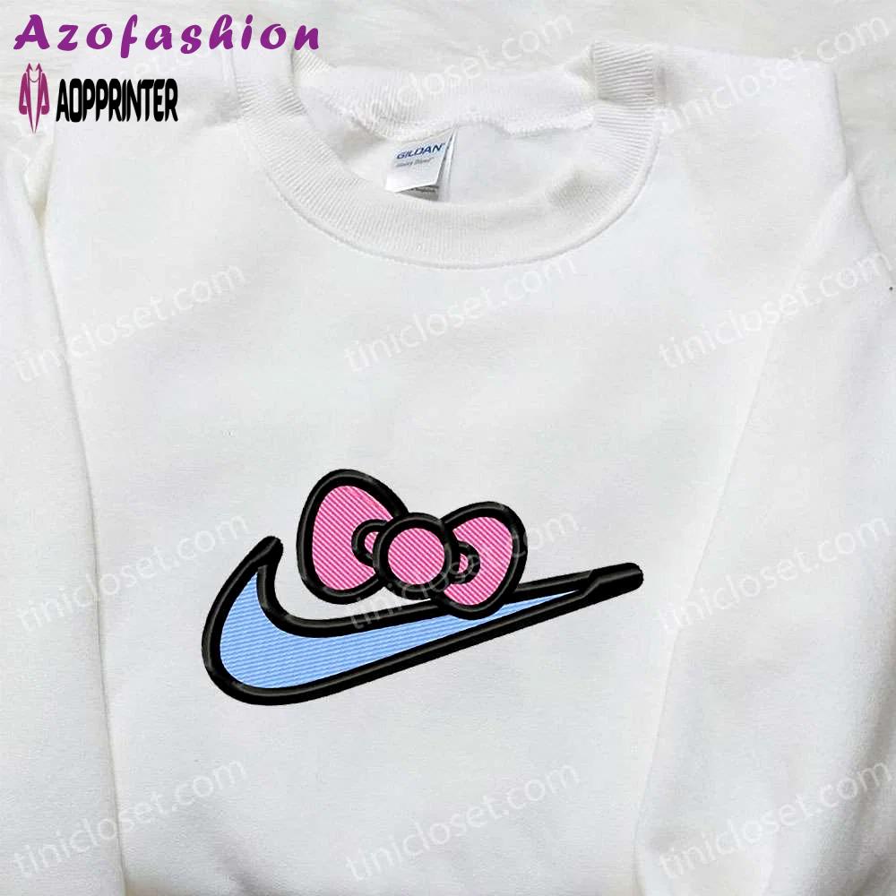 Hello kitty x nike swoosh cartoon embroidered sweatshirt – nike inspired shirt perfect family gift Embroidered Shirt