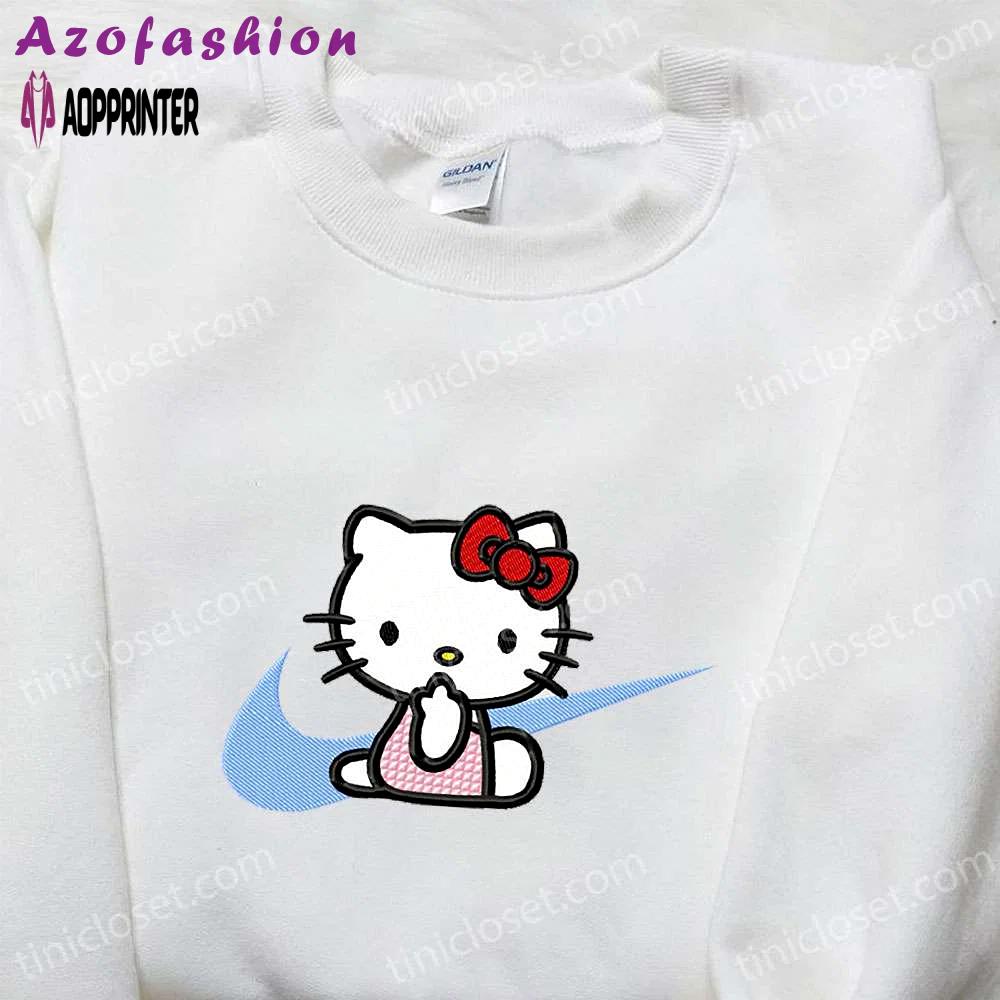Hello kitty x nike swoosh cartoon sweatshirt: embroidered shirt nike inspired design Embroidered Shirt