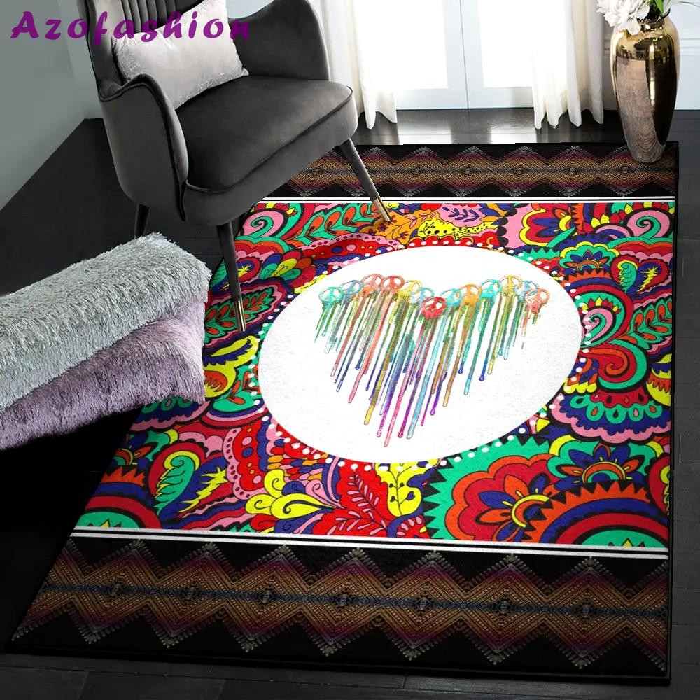 Hippie sun and moon washable area rugs, colourful peace sign hippie rug Rectangle Rug