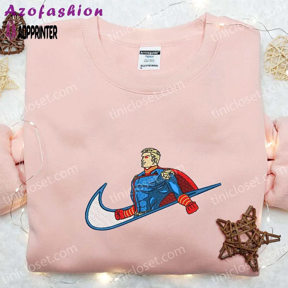 Homelander x nike swoosh movie embroidered shirt: best family gift nike inspired & stylish Embroidered Shirt