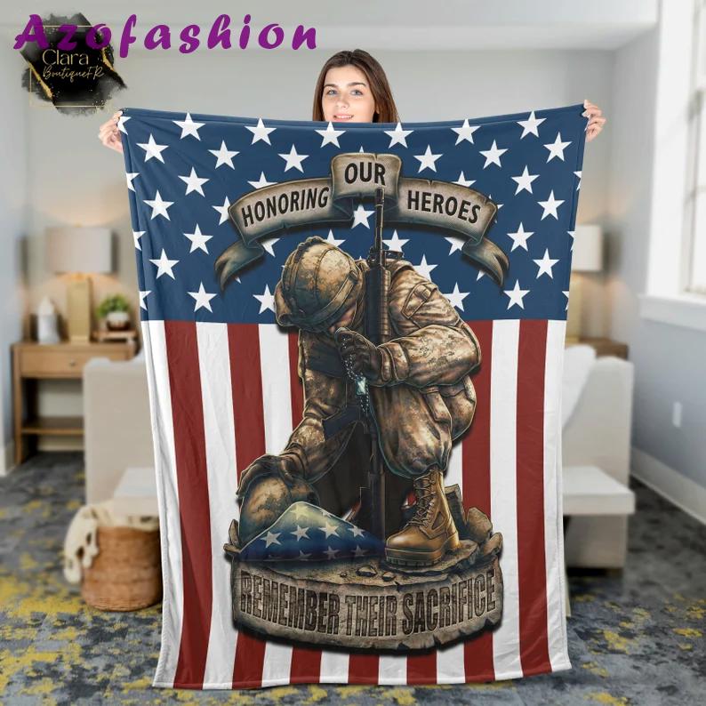 Honor our heroes blanket, honor their sacrifice fleece blanket, mink sherpa blanket, army quilt, us army blanket, military quilt Quilt Blanket