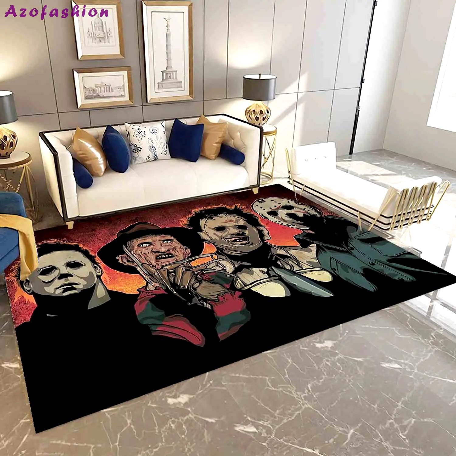 Horror characters area rug michael myers freddy krueger leatherface & jason voorhees living room carpet rug regtangle carpet floor decor home decor Rectangle Rug