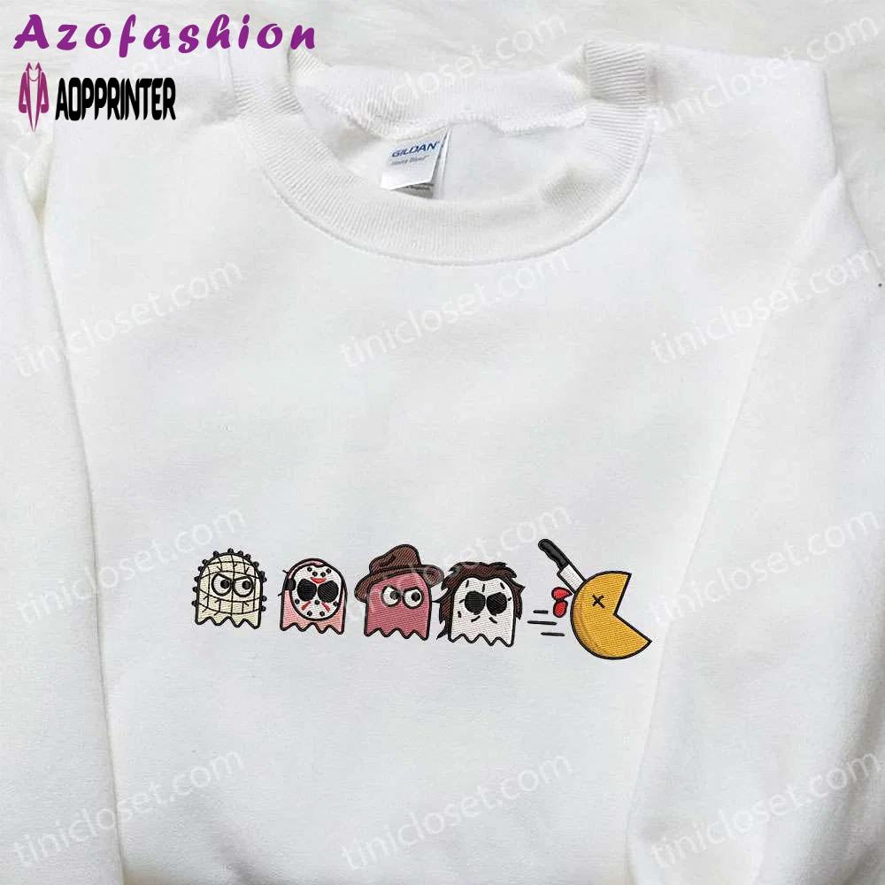 Horror characters x chibi pacman game embroidered shirt – best halloween gift game inspired tee Embroidered Shirt