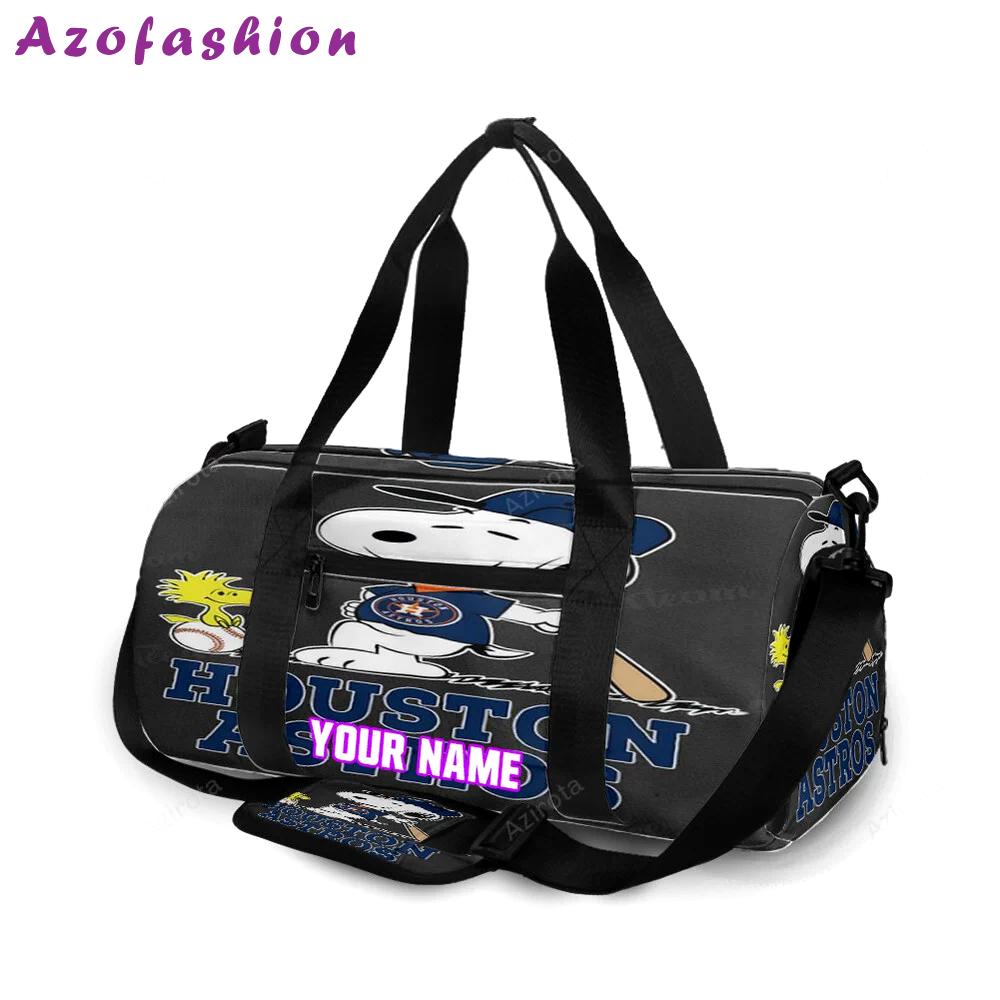 Houston astros snoopy and woodstock personalized name travel bag gym bag 2025 Travel Bag