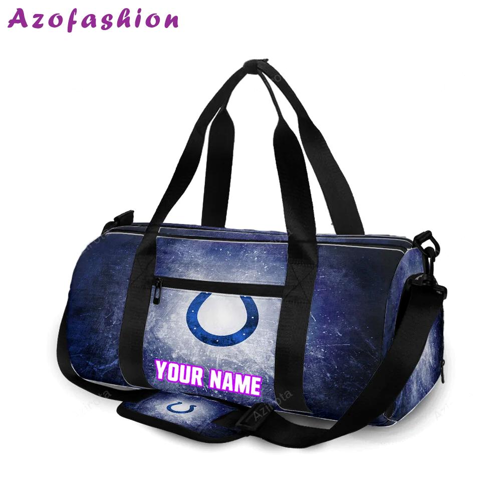 Indianapolis colts horseshoe white navy color splash personalized name travel bag gym bag 753 Travel Bag