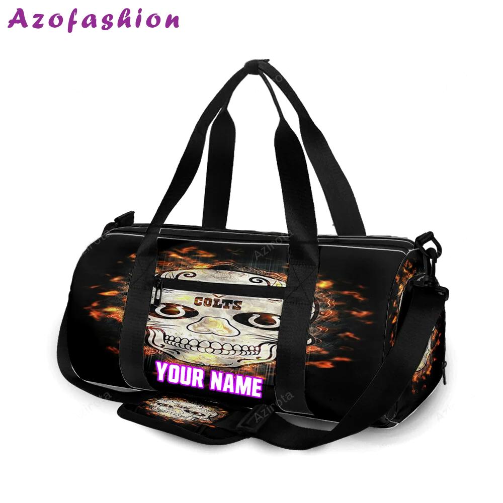 Indianapolis colts skull fire personalized name travel bag gym bag 135 Travel Bag