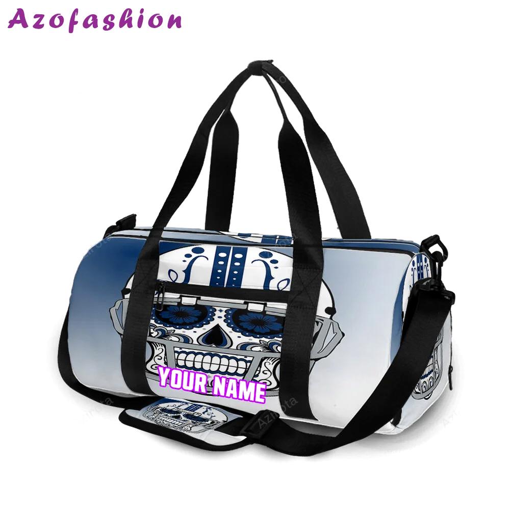 Indianapolis colts skull wearing helmet blue white personalized name travel bag gym bag 1079 Travel Bag