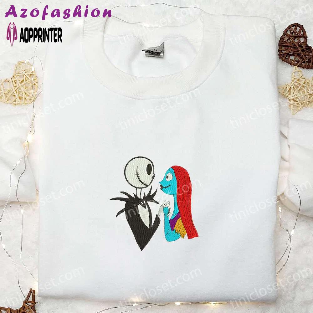 Jack & sally embroidered sweatshirt: nightmare before christmas hoodie & spirit halloween t-shirt Embroidered Shirt
