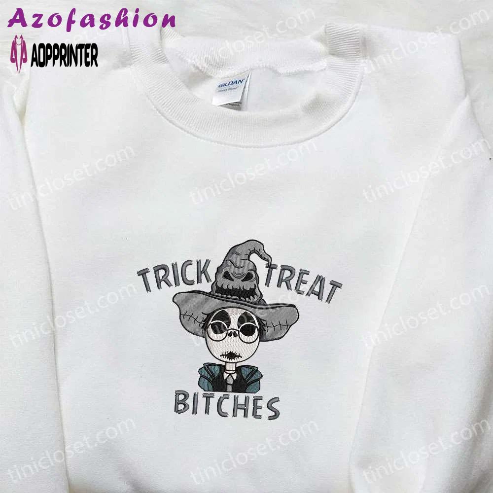 Jack skellington x harry potter trick treat embroidered shirt: funny & spirit halloween tee Embroidered Shirt
