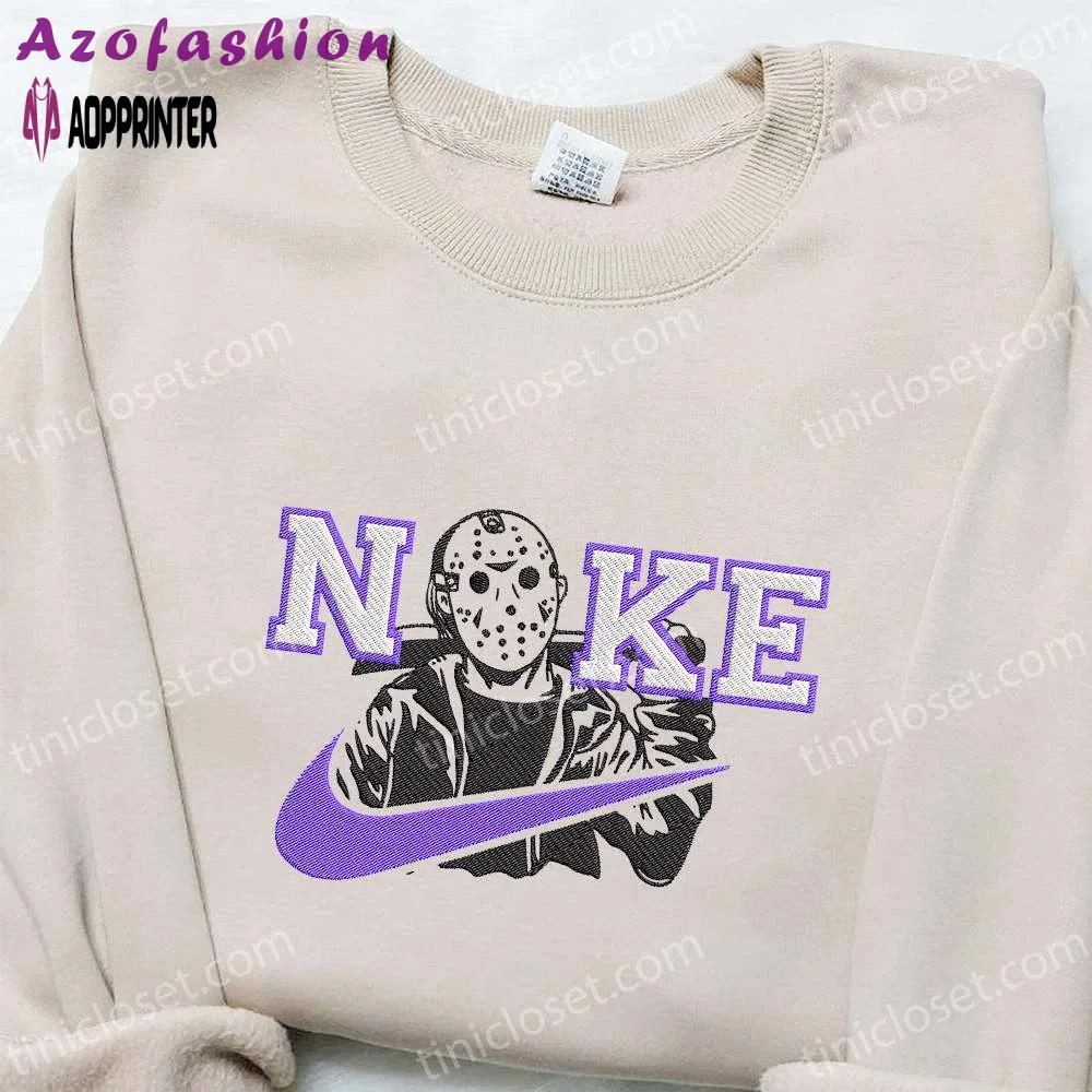 Jason voorhees x nike embroidered hoodie nike inspired shirt – best halloween gift ideas Embroidered Shirt