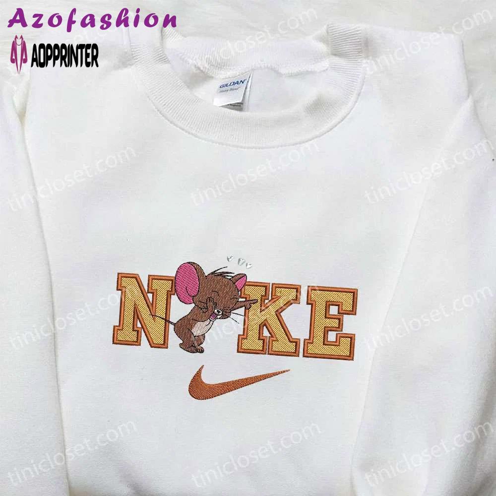 Jerry heart x nike cartoon embroidered shirt: tom and jerry inspired nike shirt Embroidered Shirt