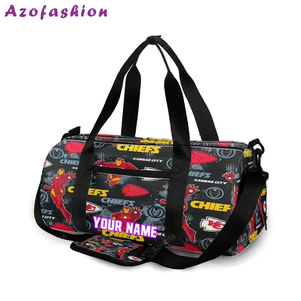 Kansas city chiefs emblem iron man personalized name travel bag gym bag 590 Travel Bag
