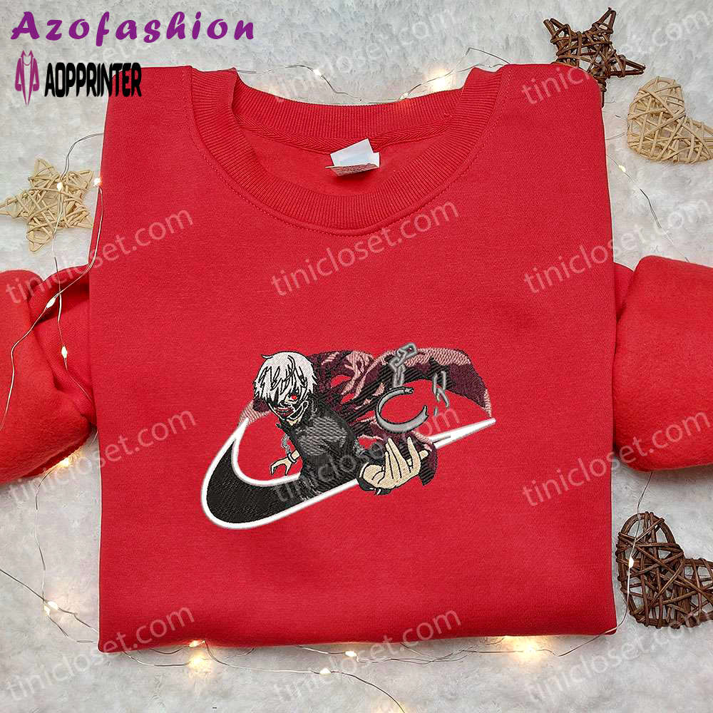 Ken kaneki x nike swoosh anime embroidered shirt – tokyo ghoul inspired nike brand limited edition Embroidered Shirt