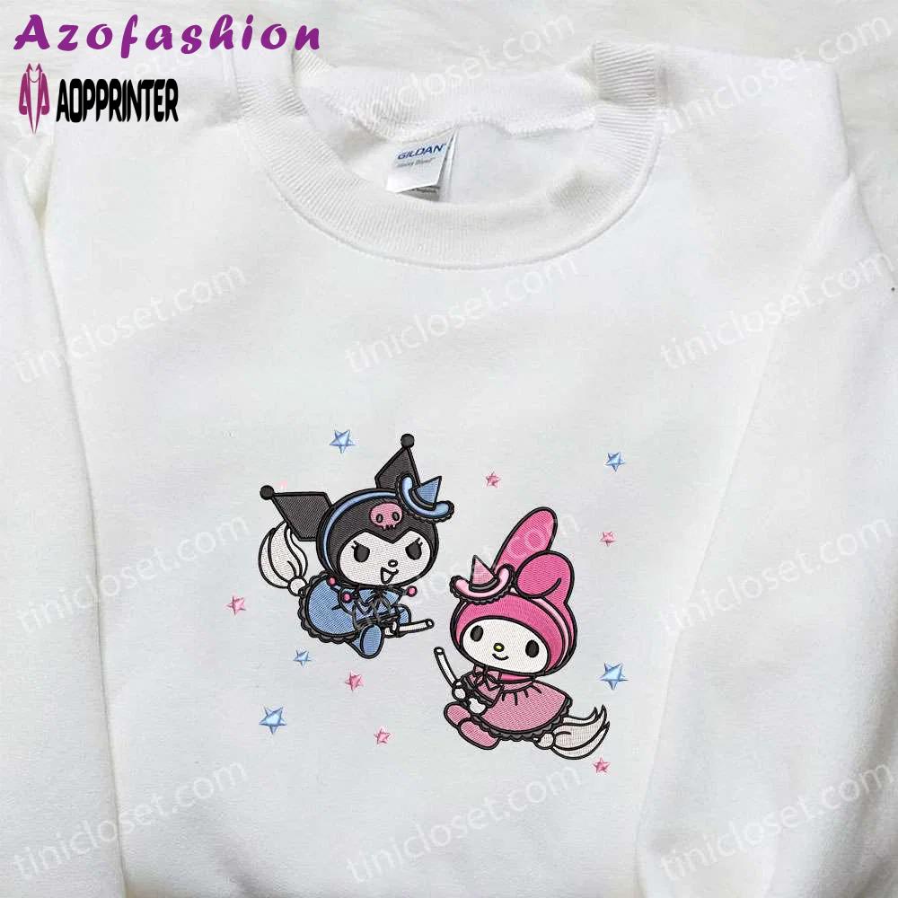 Kuromi & my melody witches hoodie: cute halloween embroidered sweatshirt best gift for daughter Embroidered Shirt
