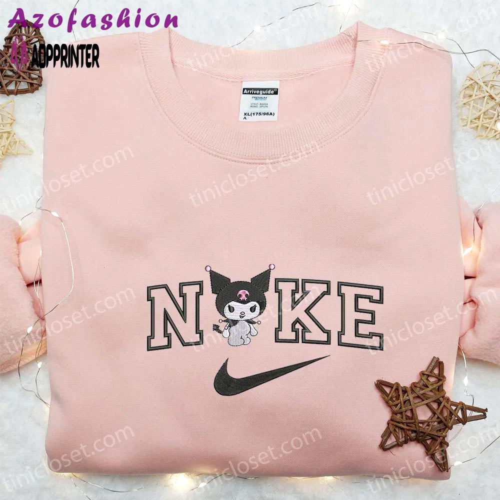 Kuromi x nike embroidered cartoon hoodie & shirt: perfect family gift Embroidered Shirt