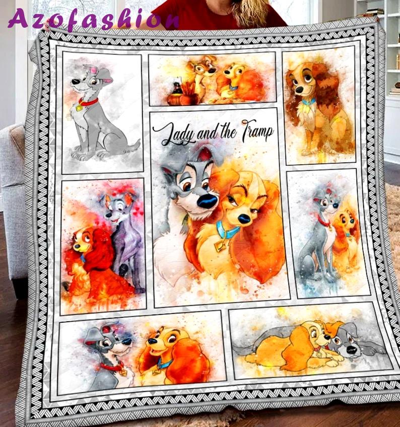 Lady and the tramp blanket, lady and the tramp fleece blanket, couch sofa blanket, lady and the tramp gift, christmas gifts Quilt Blanket