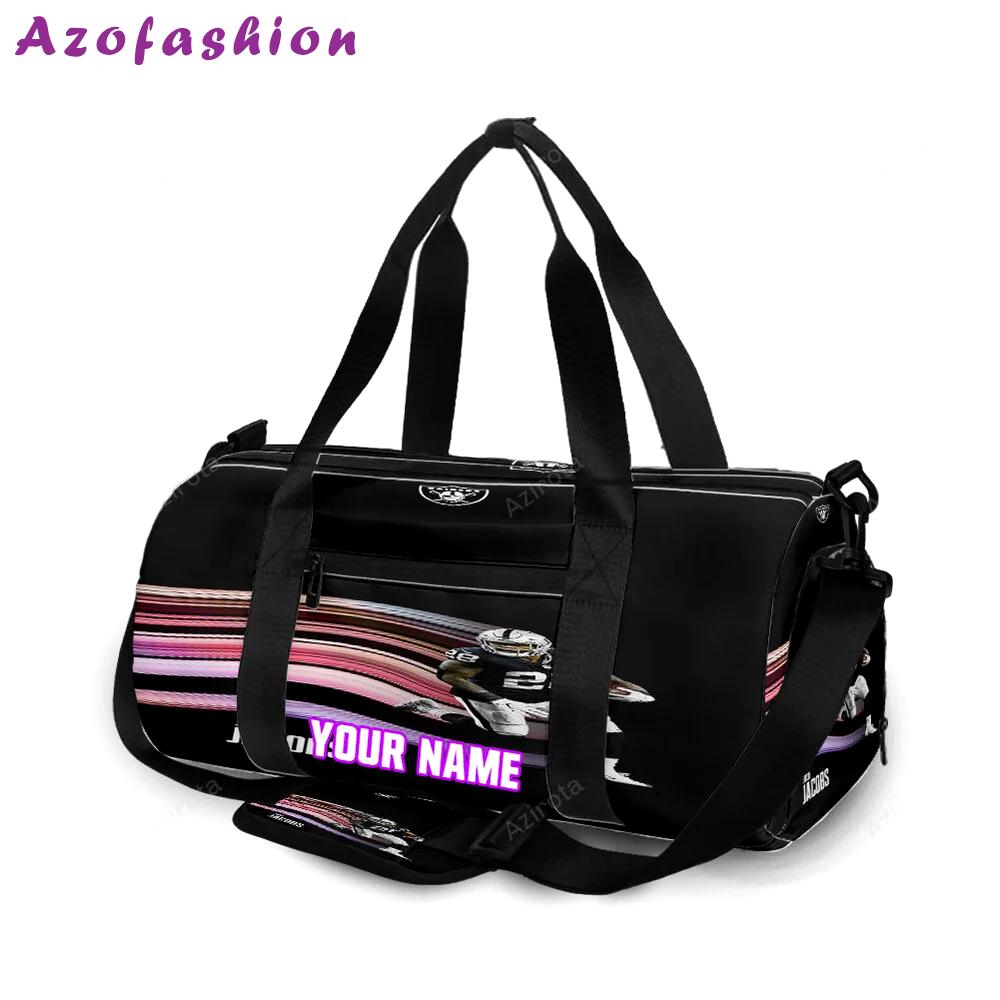 Las vegas raiders josh jacobs 28 v4 personalized name travel bag gym bag 510 Travel Bag