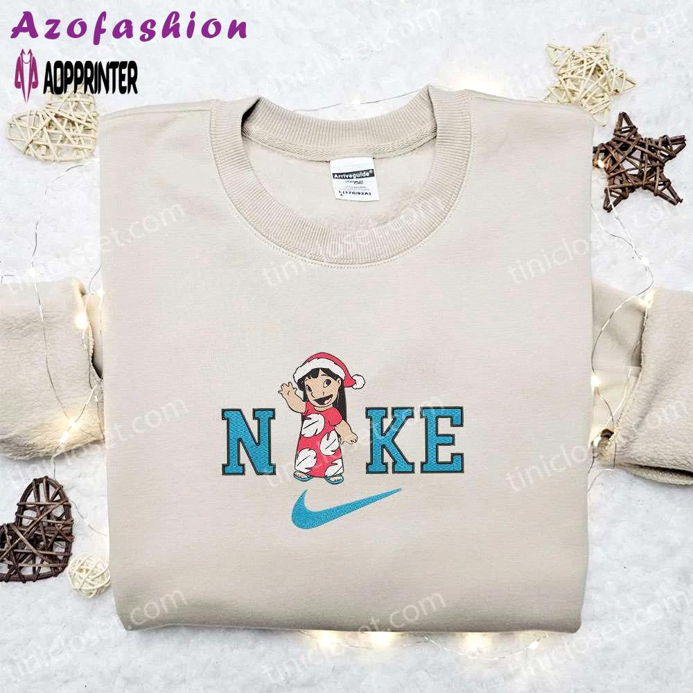 Lilo xmas hat x nike christmas sweatshirt: disney characters movie embroidered shirt best gift ideas Embroidered Shirt