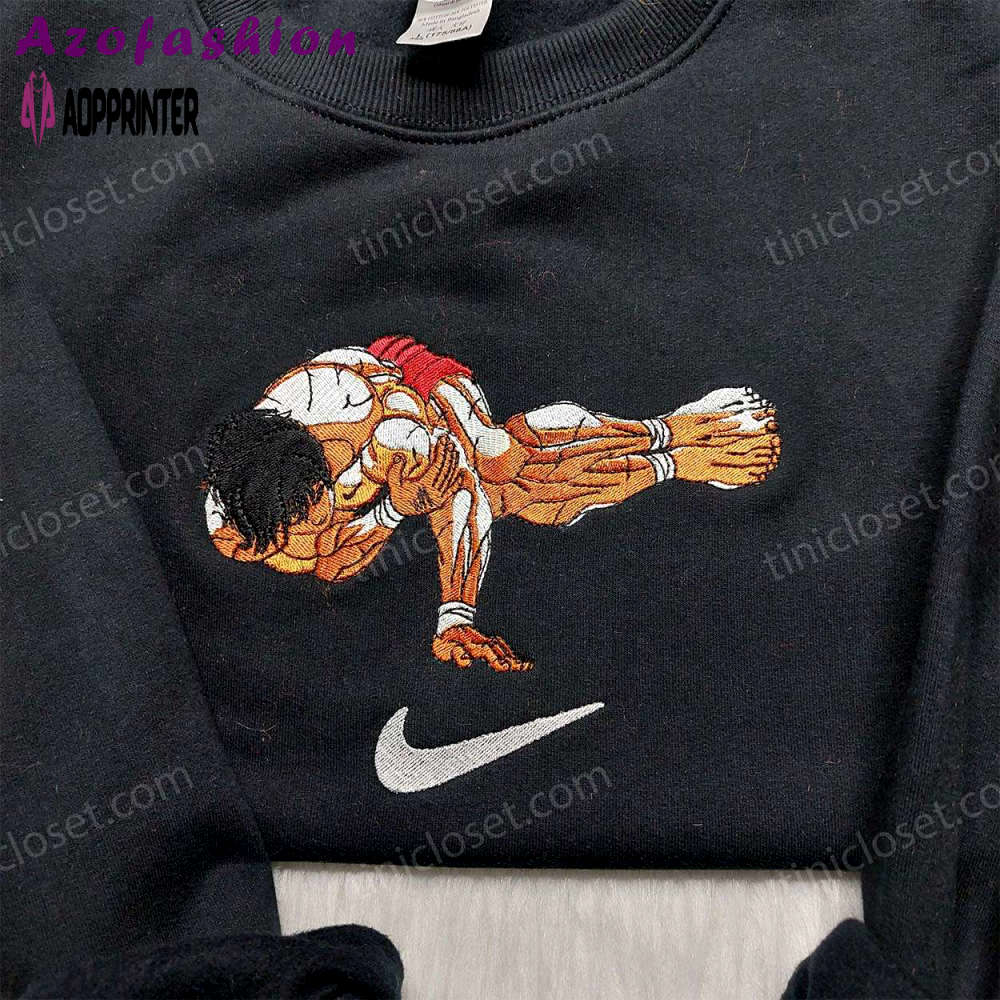 Limited baki hanma pose embroidered shirt nike swoosh sweatshirt anime hoodie Embroidered Shirt