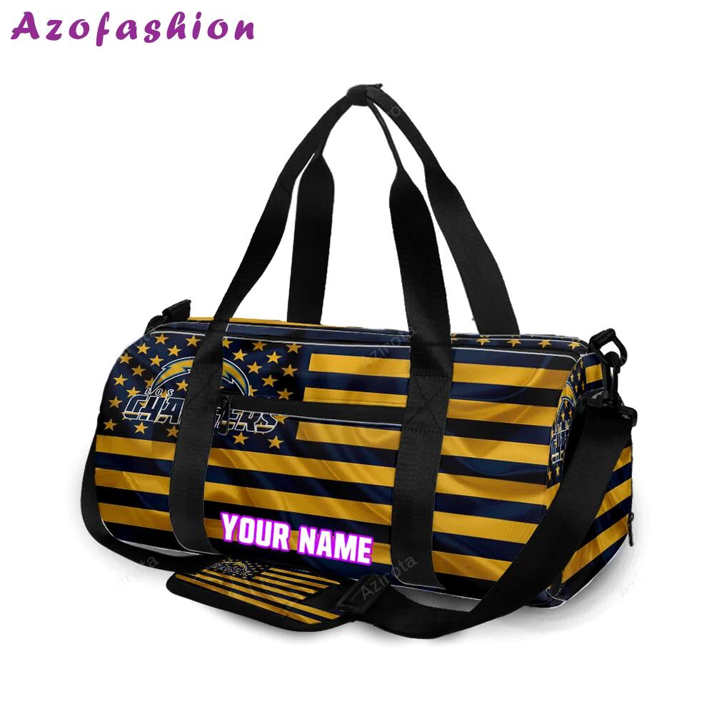 Los angeles chargers american flag v24 personalized name travel bag gym bag 1833 Travel Bag