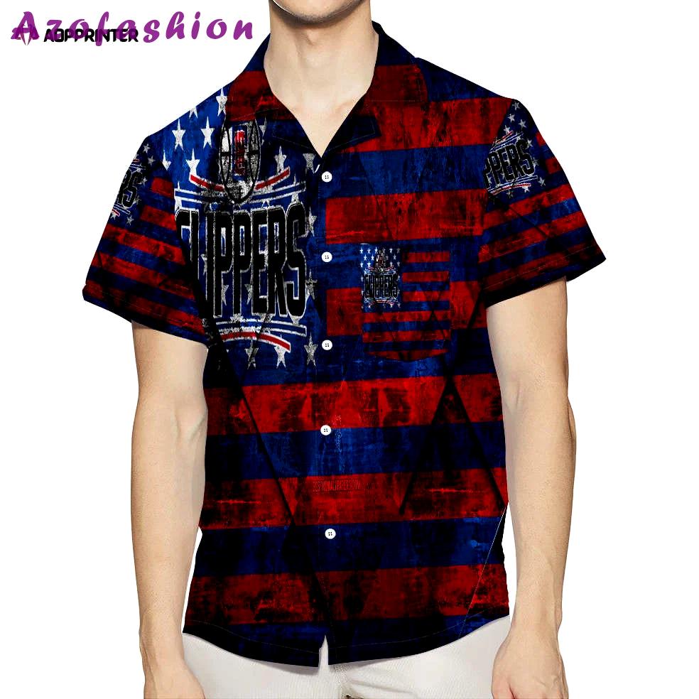 Los angeles clippers grunge flag 3d all over print summer beach hawaiian shirt gift men women gift men women with pocket Hawaii Shirt